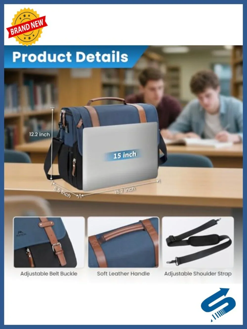 Messenger Bag with USB Charging Port, 15.6